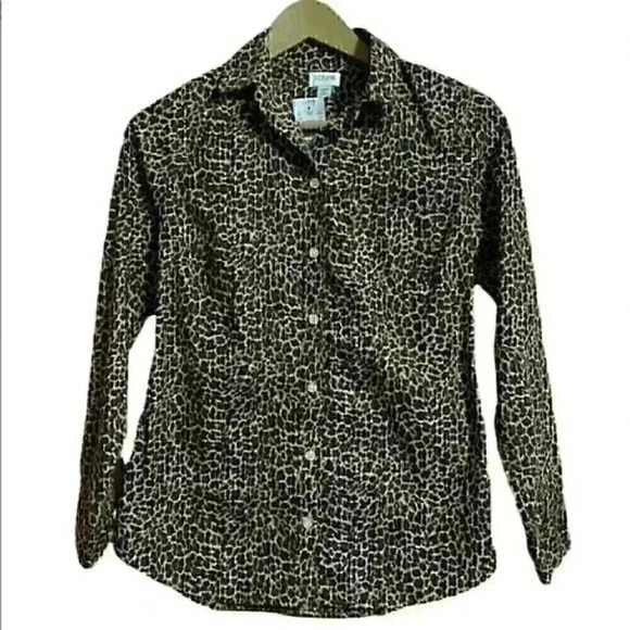 J. Crew Leopard Print Button-Up Shirt XXS Classic Office Casual Layering NWT - Picture 1 of 5